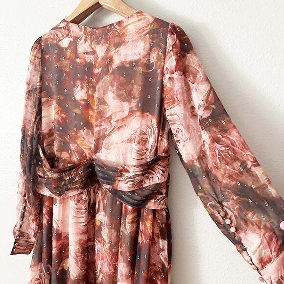 Soft Surroundings Silk & Gold Metallic Long Sleeve Rina Maxi Dress size 12 NEW - Picture 10 of 13